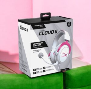 HyperX Cloud II Gaming Headset with 7.1 Surround Sound and Noise-Canceling Mic in Black and Red Packaging