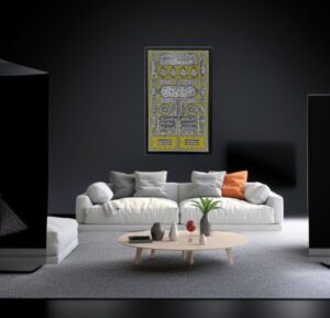 Kiswah-inspired metal wall art showing the door of Khana-e-Kaaba